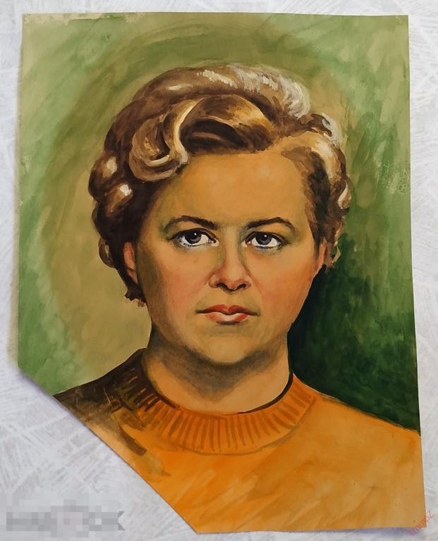 Рисунок акварель. Портрет женщина. В. Фролов 1950-70-е