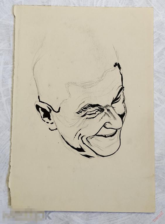 Рисунок набросок карандашом. тушь. Портрет мужчина. В. Фролов 1950-70-е