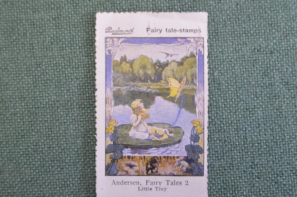 Марка, вкладыш "Дюймовочка". Andersen Fairy tales 2 stamps, реклама сигарет Piedmont. 1910-е