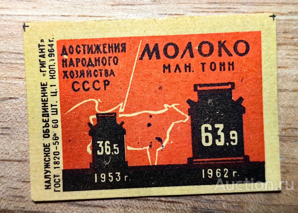 Спичечная этикетка СССР Достижения народного хозяйства 1964 г. Гигант МОЛОКО
