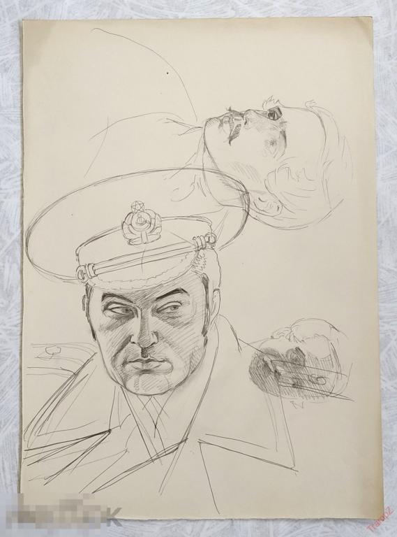 Рисунок набросок карандашом Морской офицер. В. Фролов 1950-70-е