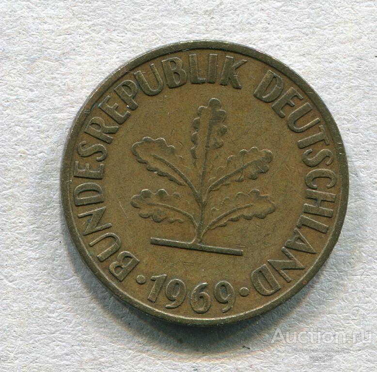 ФРГ 10 пфеннигов 1969 G год