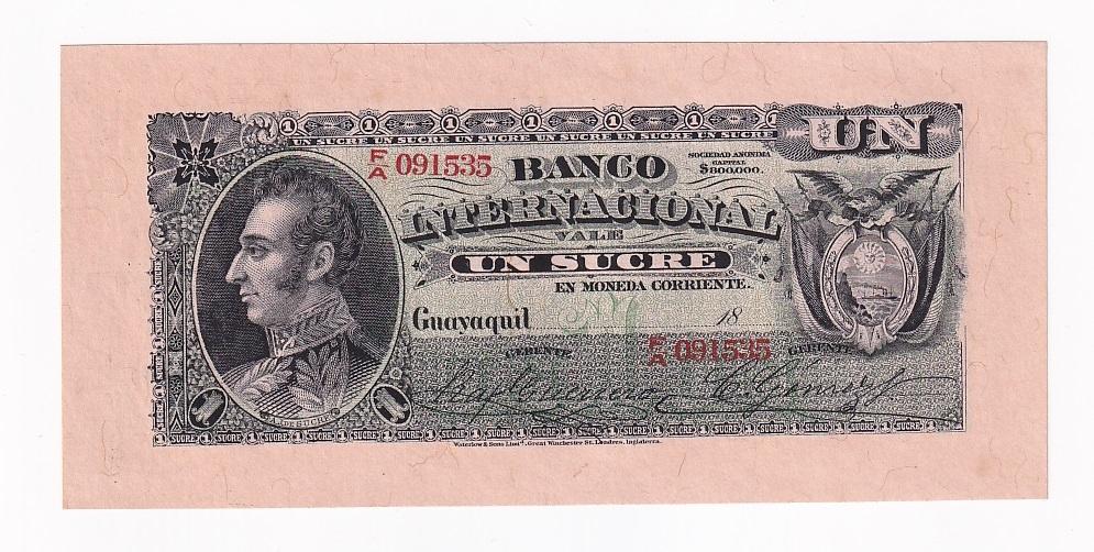 Эквадор Банкнота 1 сукре 1886 - 1894 год F/A 091535 UNC (42578)