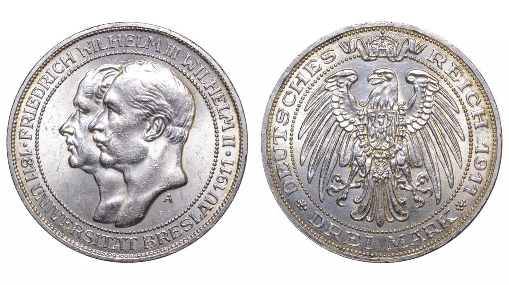 Германия. Пруссия. 3 марки 1911 г. Университет Бреслау. (Р2454)