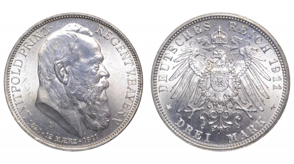 Германия. Бавария. 3 марки 1911 г. Регент. (Р2459)