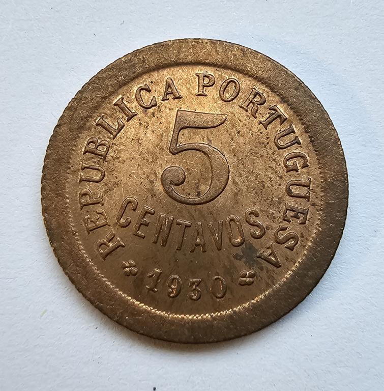 Кабо Верде Монета 5 сентаво 1930 год Штемпельный блеск UNC (42649)