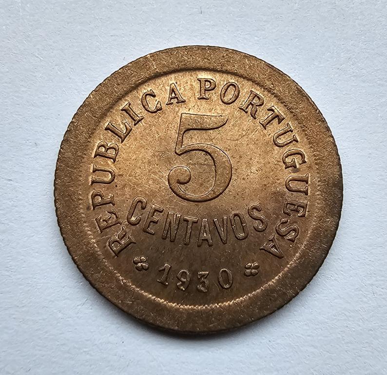 Кабо Верде Монета 5 сентаво 1930 год Штемпельный блеск UNC (42648)