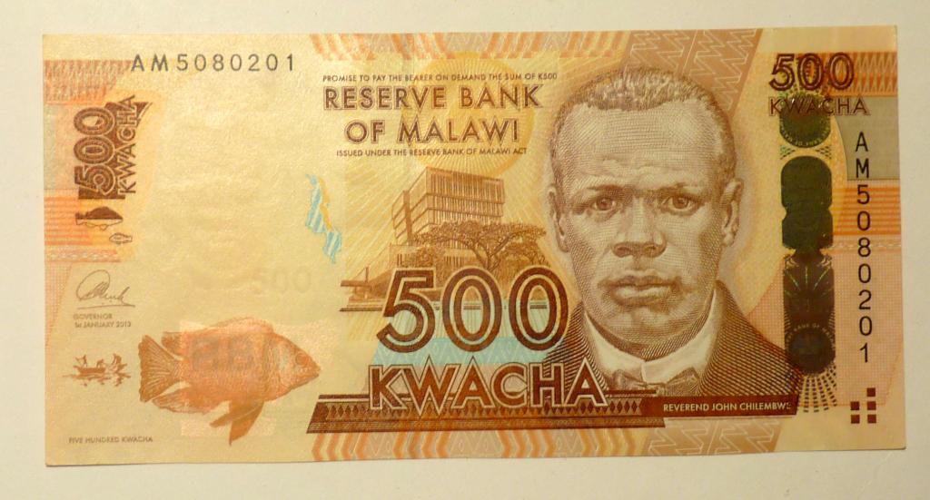 Бона Малави 500 квача 2013 года UNC банкнота