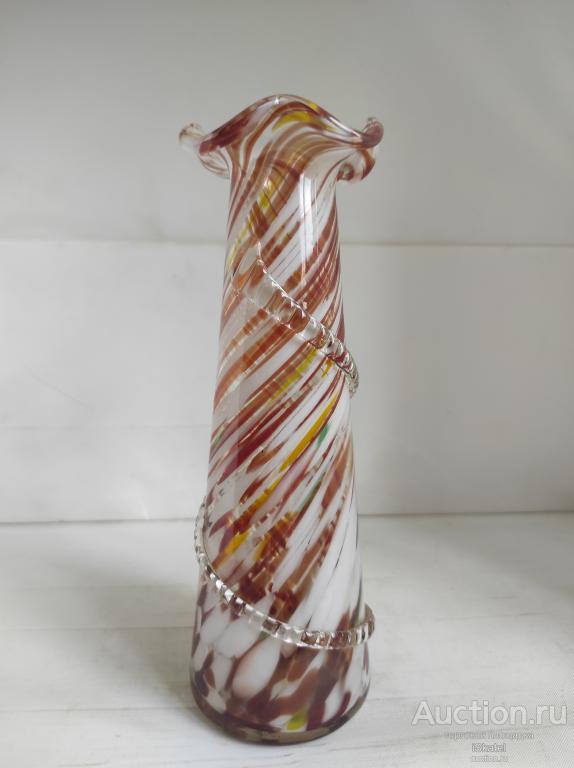 ваза  цветные нити пятна. Стекло. Песочненский стекольный завод. СССР. ЭТИКЕТКА!   1962?