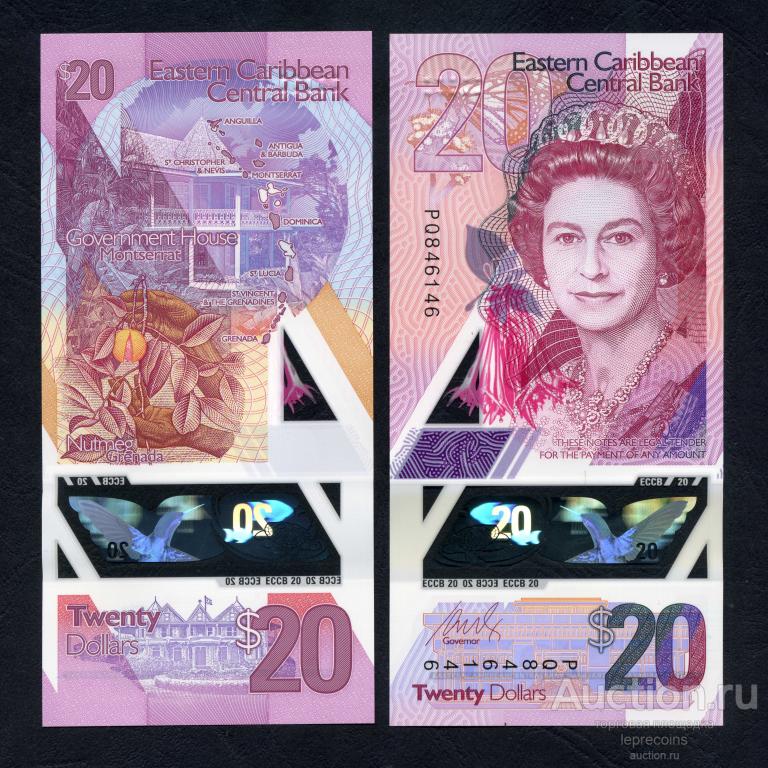 Восточные Карибы 20 долларов 2019 г.; Полимер; Пластик; P#NEW; UNC (из пачки)
