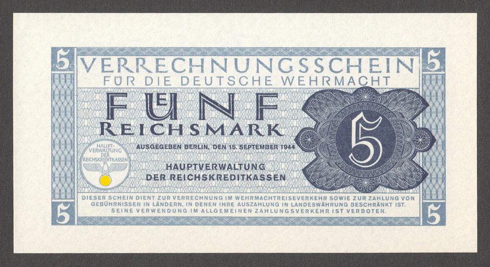 ГЕРМАНИЯ 5 марок 1944 P.M39 UNC (Для вермахта)