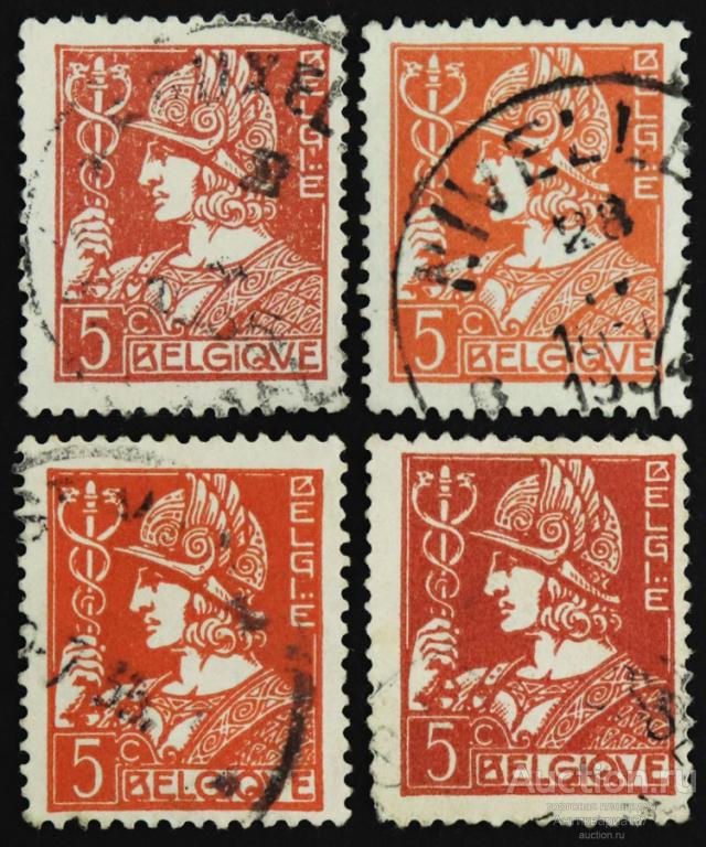 Марка 5 сентимо, Бельгия, Меркурий (красно-оранжевый) 1932 год