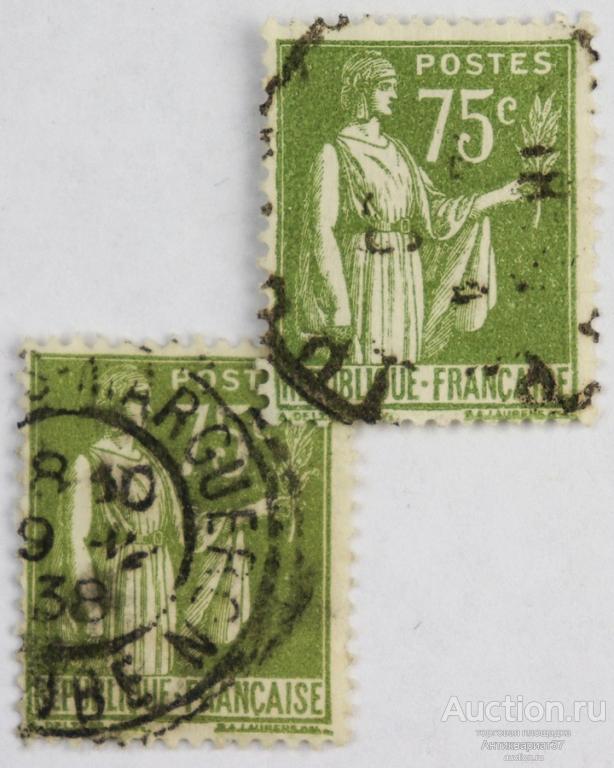 Марка 75 сантимов, Франция, Аллегория мира (оливково-зелёный) 1932-1933 год