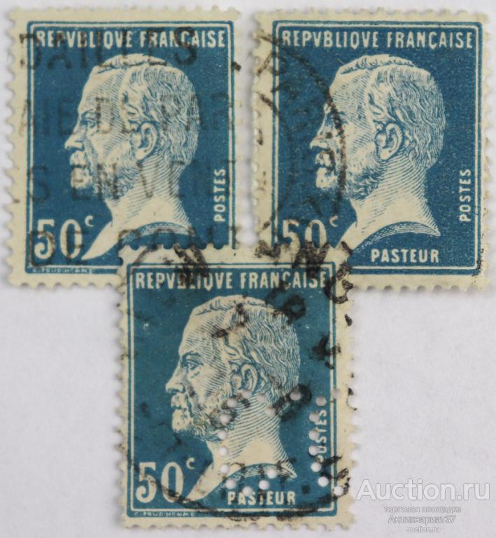 Марка 50 сантимов, Франция, Луи Пастер (синий) 1924-1926 год