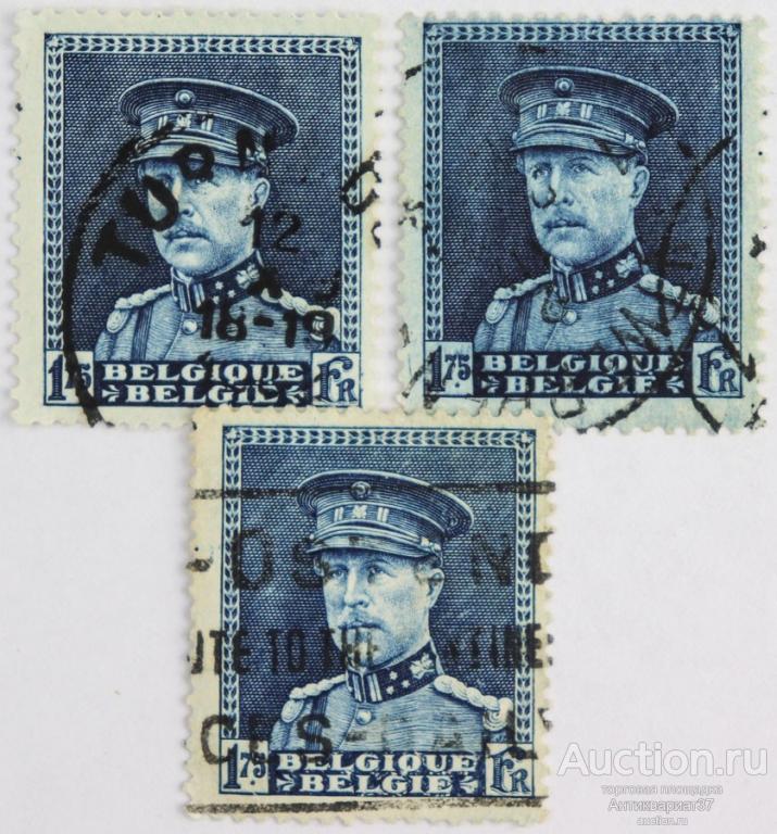 Марка 1,75 франка, Бельгия, Король Альберт I (синий) 1931-1932 год