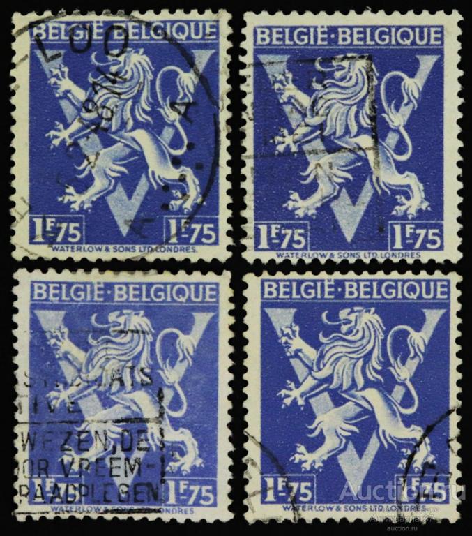 Марка 1,75 франка, Бельгия, Геральдический лев (BELGIE - BELGIQUE) 1944 год