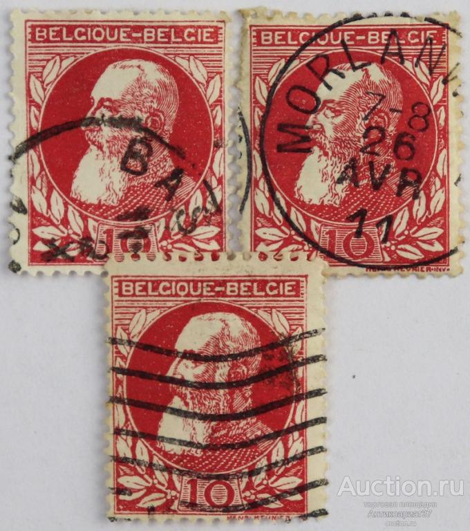 Марка 10 сентимо, Бельгия, Король Леопольд II (розовый-кармин) 1905 год