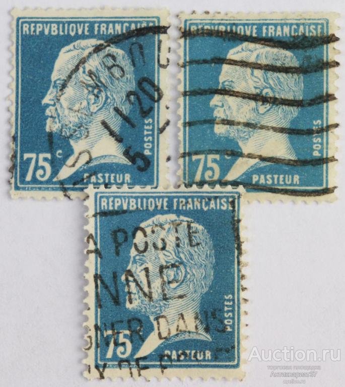 Марка 75 сантимов, Франция, Луи Пастер (синий) 1924-1926 год