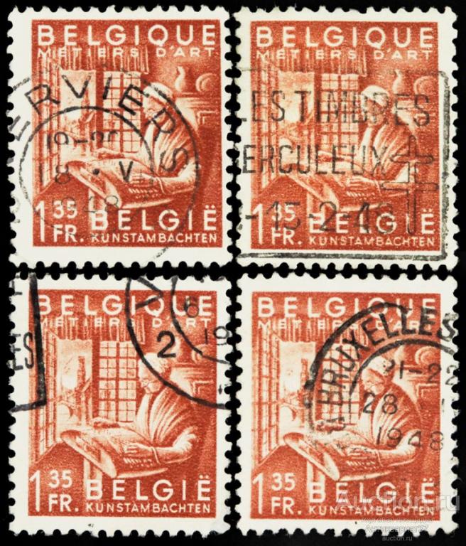 Марка 1,35 франка, Бельгия, Кружевница, 1948-1949 год