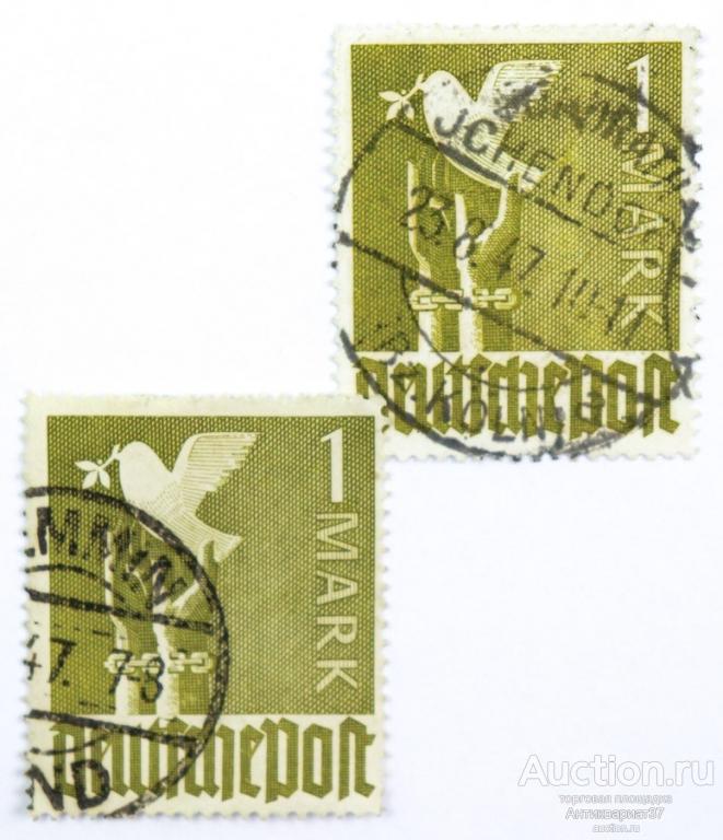 Марка 1 марка, Германия, Американо-Британо-Советская оккупация, Тризония, Голубь мира, 1947 год