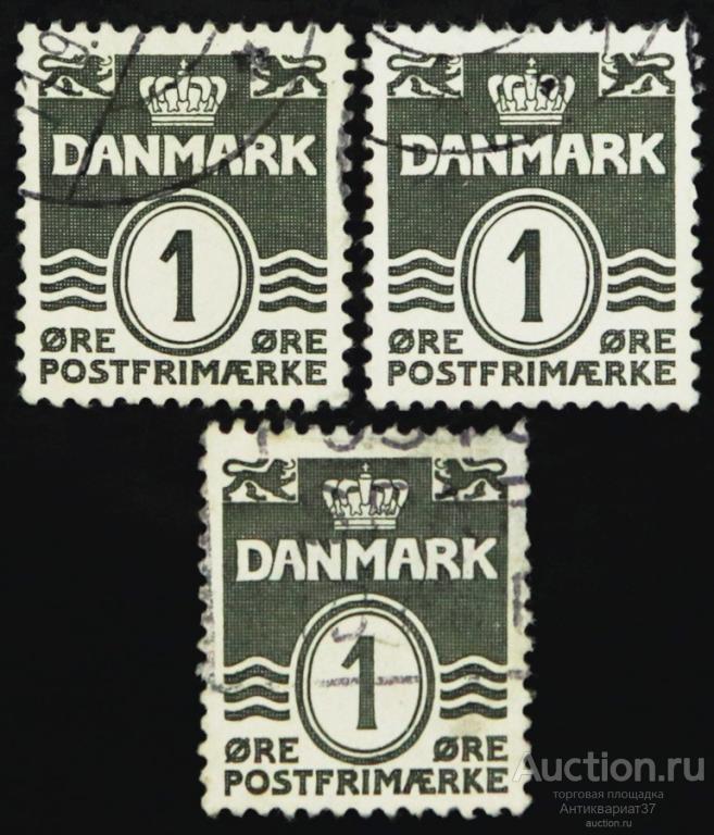 Марка 1 эре, Дания, Волны (черно-зеленый) 1937-1939 год