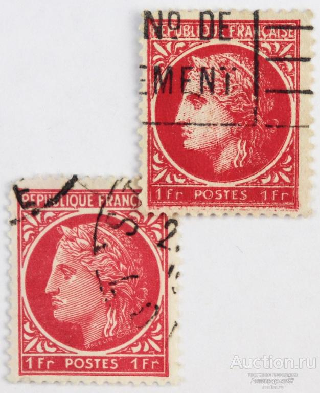 Марка 1 франк, Франция, Цецера (розово-карминный) 1945-1946 год