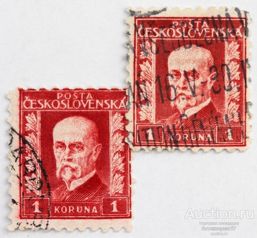Марка 1 крона, Чехословакия, Томаш Гарриг Масарик (красный) 1927 год