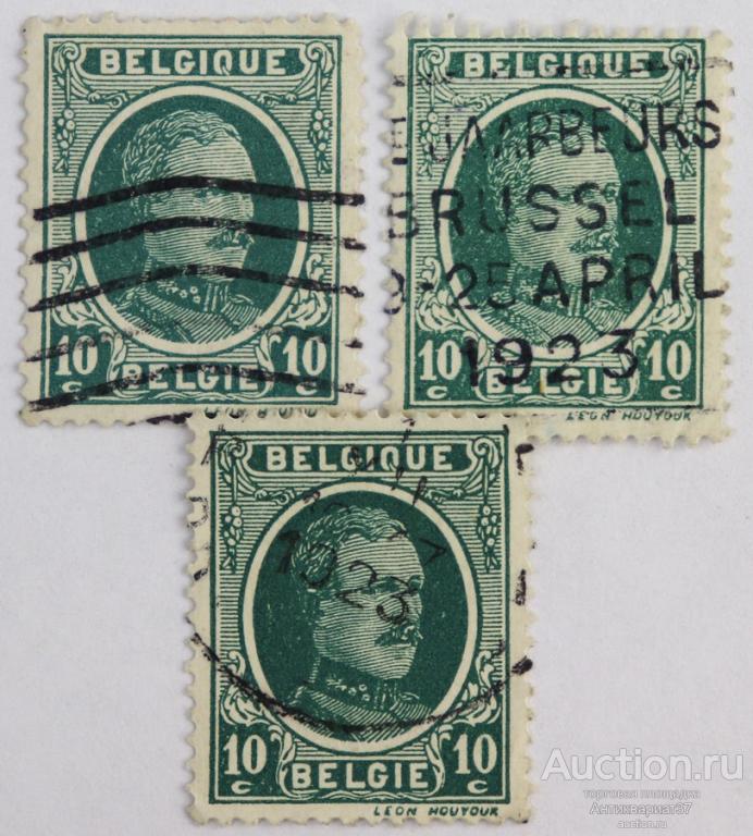 Марка 10 сентимо, Бельгия, Король Альберт I (сине-зелёный) 1922-1925 год