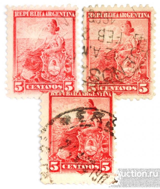 Марка 5 сентаво, Аргентина, Символ Республики, Аллегория, сидящая Свобода, 1899-1903 год