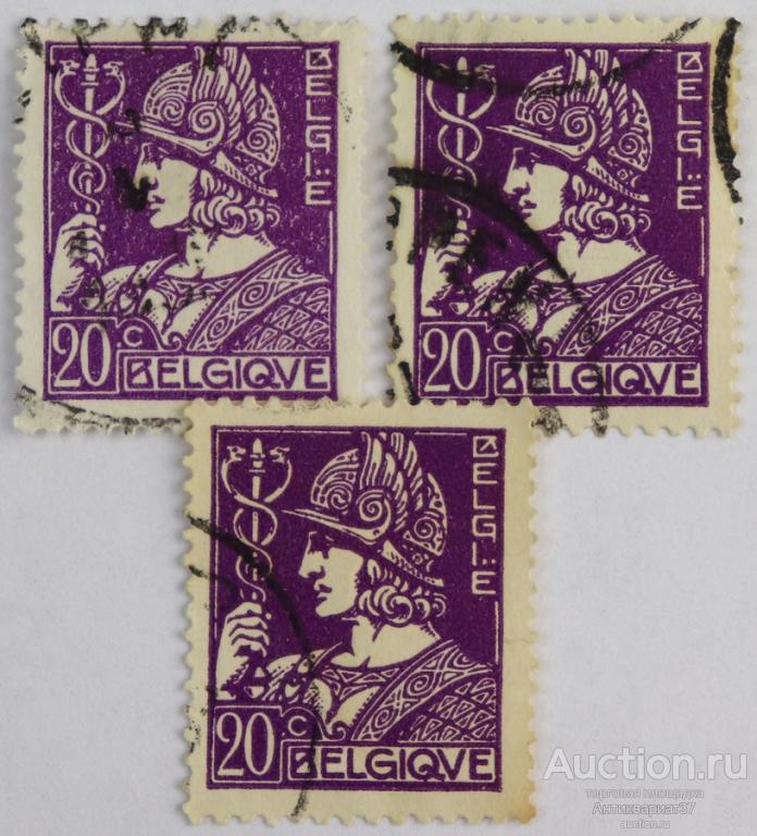 Марка 20 сентимо, Бельгия, Меркурий (фиолетовый) 1932 год