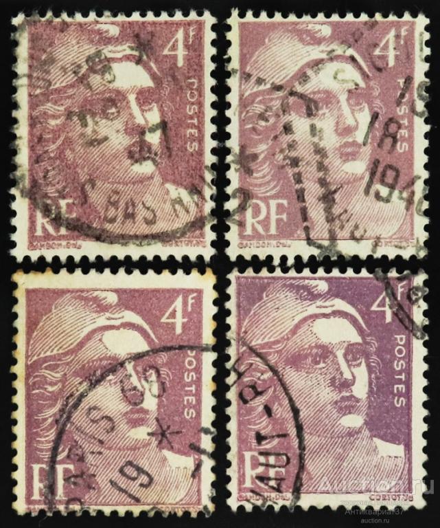 Марка 4 франка, Франция, Марианна, символ республики (светло-фиолетовый) 1947-1949 год