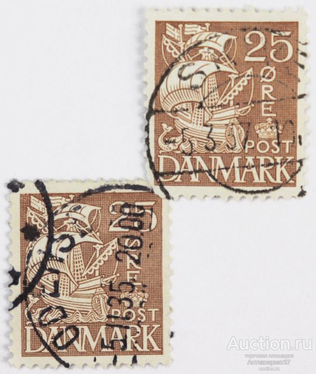 Марка 25 эре, Дания, Парусник (светло-коричневый) 1937-1940 год