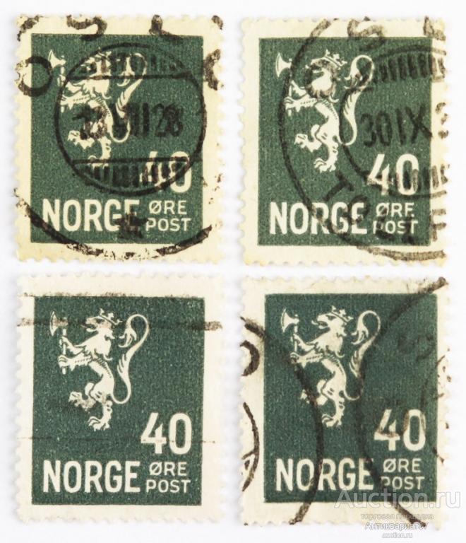 Марка 40 эре, Норвегия, Национальный герб (20х16 мм) 1927-1928 год