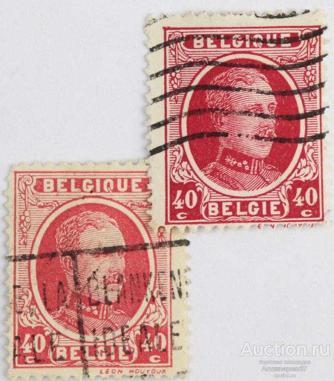 Марка 40 сентимо, Бельгия, Король Альберт I (розовый) 1922-1925 год
