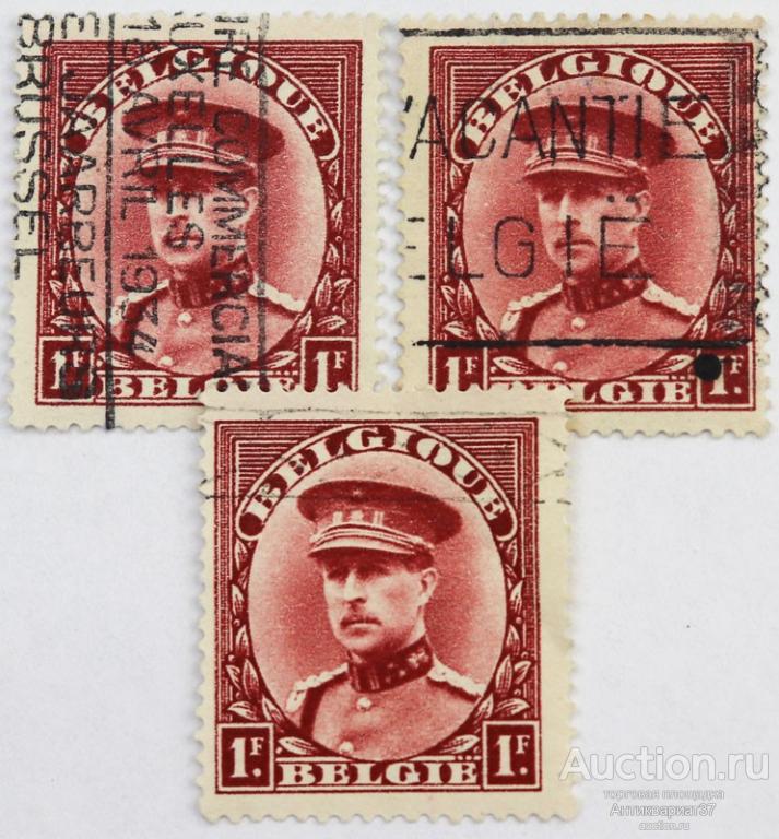 Марка 1 франк, Бельгия, Король Альберт I (бордовый) 1931-1932 год