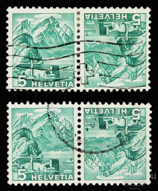 Сцепка марок тет-беш 5 сентиме, Швейцария, Гора Пилатус, 1936 год