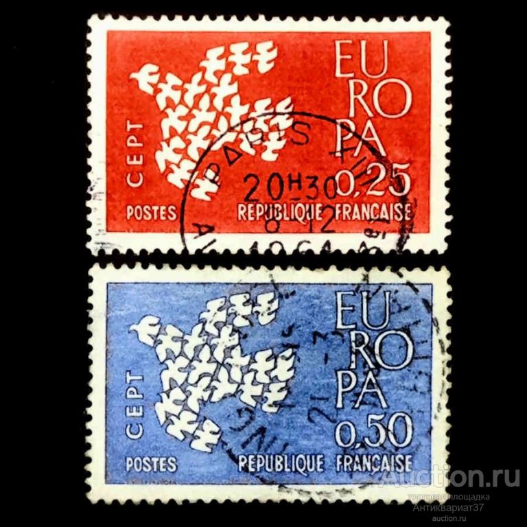 Набор марок EUROPA - Голуби, Франция, 1961 год (полный комплект)