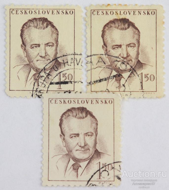 Марка 1,50 кроны, Чехословакия, президент Клемент Готвальд (коричневый) 1948 год