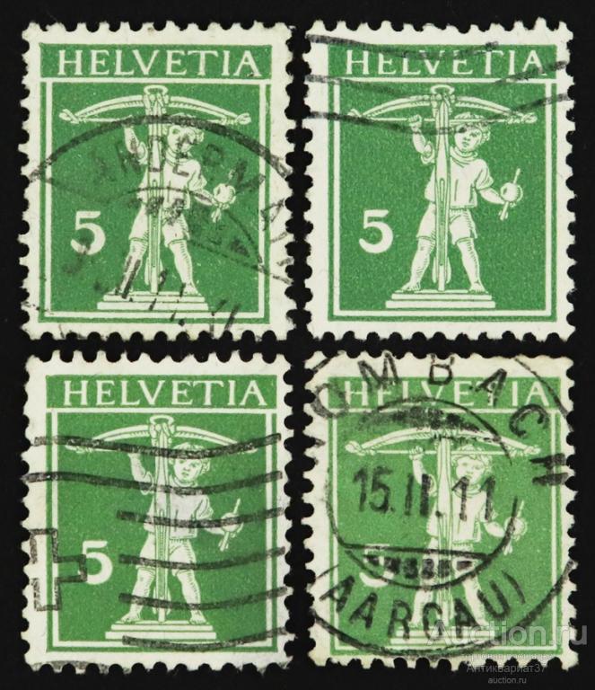 Марка 5 сентиме Швейцария, сын Вильгельма Телля (зеленый) 1909-1911 год