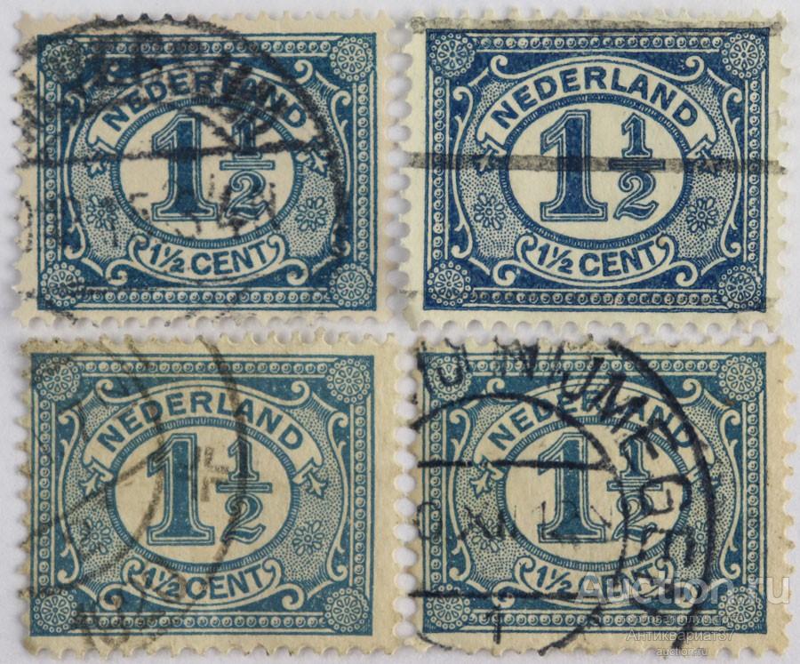 Марка 1,5 цента, Нидерланды (ультрамарин) 1908 год
