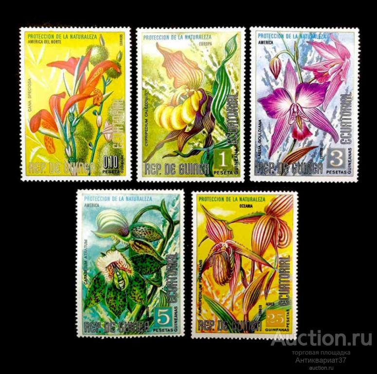 Набор негашеных марок Цветы, Экваториальная Гвинея, 1974 год (5 шт.)