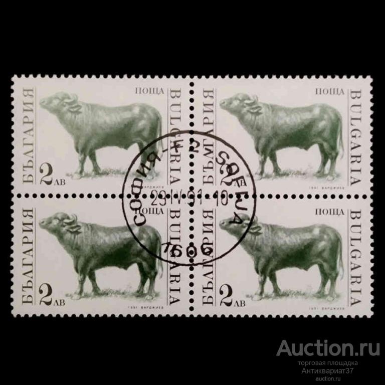 Квартблок Домашние животные - Бык (Bos primigenius taurus), Болгария, 1991 год