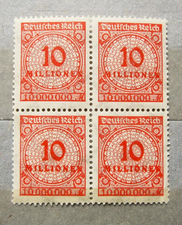 Германия Рейх 1923 г. Веймар Стандарт Квартблок Инфляция 10 миллионов.**MNH OG