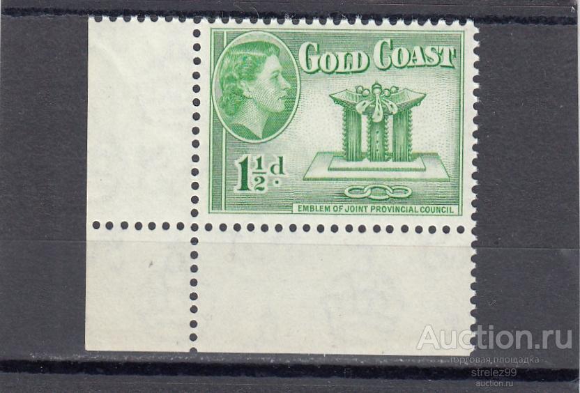 GOLD COAST  ЗОЛОТОЙ БЕРЕГ   Королева Регалии Артефакты   № 140  1952  Угол    Сост**  MNH