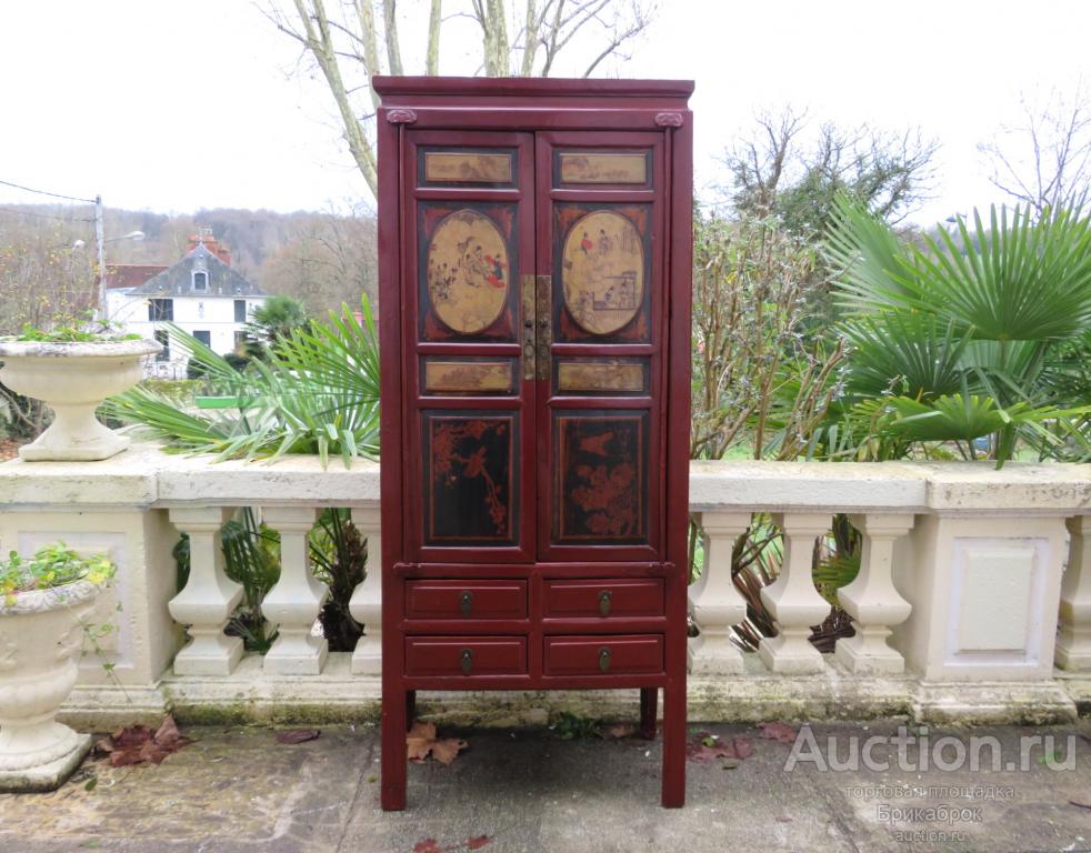 Старинный шкаф шинуазри Антиквариат Старый Китай