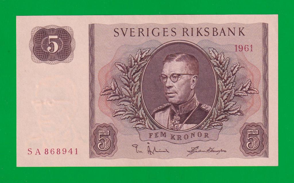 ШВЕЦИЯ  5 крон 1961 - 42f  UNC