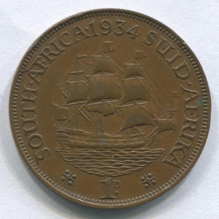 ЮЖНАЯ АФРИКА 1 ПЕННИ 1934  XF