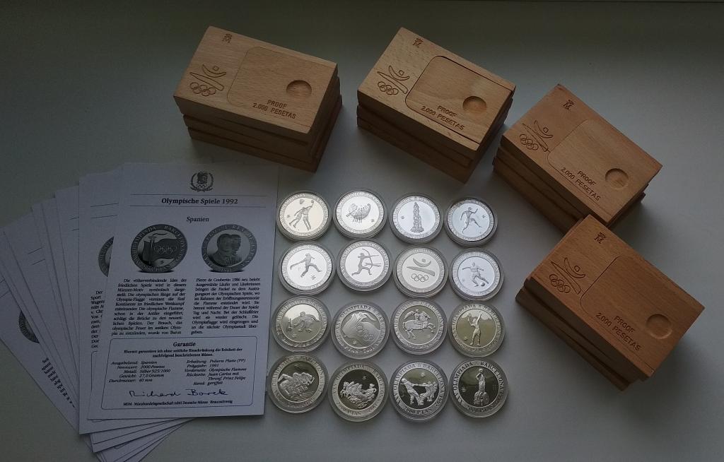 Олимпиада Барселона Набор 16х 2000 песет 1990 1991 1992 год Серебро Сертификаты