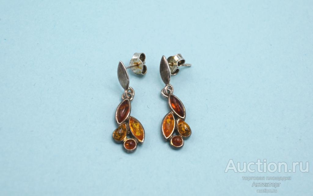 Серьги. Серебро. 925 проба. Янтарь.