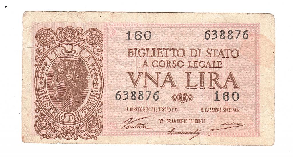 Италия 1 лира 1944 год